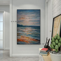 Hand Painted Abstract Seascape Minimalist Wall Art On Canvas Modern Bedroom