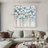 Hand Painted Oil Painting Palette Knife Classical White Flowers Wall Decorative Item Textured Acrylic Canvas Entrance Decor