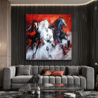 Running Horse Animal Hand Painted Abstract Blue Oil Painting for Room Wall Oil Painting on Canvas