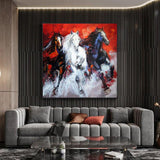 Running Horse Animal Hand Painted Abstract Blue Oil Painting for Room Wall Oil Painting on Canvas