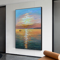 Hand Painted Abstract Landscape Oil Painting Sunset Seascape Canvas Modern