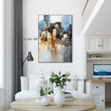 Hand Painted Abstract Contemporary City Building Landscape Minimalist Modern Decorative