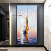 Hand Painted Oil Painting Modern Seascape Sailing Boat Abstract Landscape Canvass Home Room