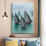 Hand Painted Artist's Garden By Claude Monet Fishing Boats Calm Sea 1868 Canvas Oil Painting