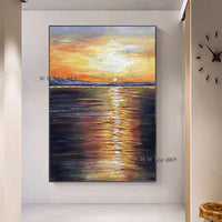 Hand Painted Sea Sunset Canvas Seascape Painting Home Hotel Decoration Wall Art Abstract Hallway Bedroom