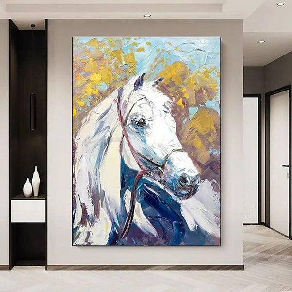 Hand Painted Animal Oil Painting Gold Foil Horse Abstract Canvas Modern Wall