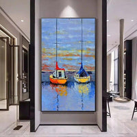 Hand Painted Oil Painting Modern Seascape Boat Abstract Art On Canvas