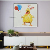 Modern Hot Hand Painted Lovely Cute Chicken Oil Painting Children Room Decoration Cartoon Canvas Wall Decor Art Paintings