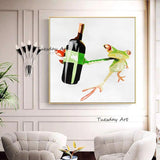 Hand Painted Hand Painted Oil Painting Animal Abstract Frog Holding Wine Abstracts Room Decoration