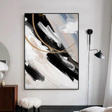 Black And White Gold Foil Hand-Painted Abstract Modern Oil Painting On Canvas In Decor As