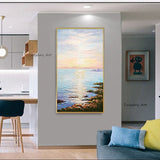 Hand Painted Modern Sea Wave Sunset Beach Landscape Oil Painting on Canvas Wall Art Mural