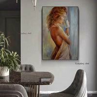 Abstract Hand Painted Morning Oil Painting Sexy Nude Lady Woman Canvas Wall Art for Hotel Bedroom Home Gallery Decor