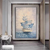 Sea Scenery Canvas Sailing Boat Oil Painting Hand Painted Wall Hanging Seascape Painting Artwork For