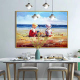 Hand Painted European Style Oil Painting Kid On Beach Canvas Beach Views