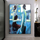 Hand Painted Abstract Portrait Impression Oil Paintings On Canvas Girl Drinking Wall Art Home Wall Decoration