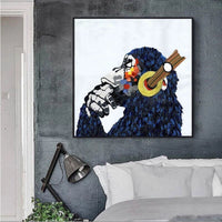 Hand Painted Oil Paintings Animal Monkey with headphones Abstract Canvas Wall Art Home Children's Room Decor