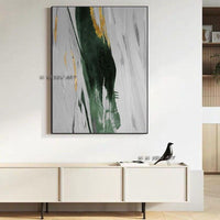 Hand Painted Abstract Painting On Canvas Minimalist Painting Over Painting Green And Gold Painting