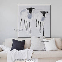 Hand Painted Oil Paintings Abstract Canvas Modern Animal Sheep Porch Decoration