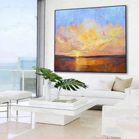 Hand Painted Abstract Canvas Oil Painting Contemporary Sunset Landscape