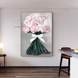 Texture Pink Bouquet Flowers Wall Art Hand Painted Modern Abstract Oil Painting On Canvas