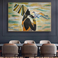 African Woman Bird Hand Painted Oil Painting Indoor Wall Mural