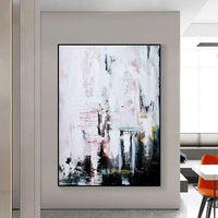 Abstract White Hand Painted Canvas Painting Modern Wall Art Hallway