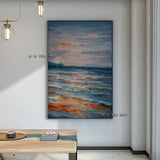 Hand Painted Abstract Seascape Minimalist Wall Art On Canvas Modern Bedroom