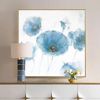 Hand Painted Abstract HandPainted Impression Simple Blue Flower Oil Painting Canvass