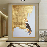 Wall Art Canvas Hand Painted Painting Cute puppy Gold Foil Animal Abstract Animal Home Decor