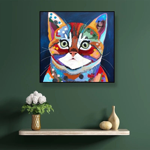 Hand Painted Oil Paintings Modern Abstract Canvas Painting Cute Cat Animalss Decoration