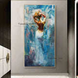 Hand Painted Impression Character Naked Girl Oil Painting Blue Skirt Canvas Abstract