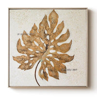 Hand Painted Abstract Canvas Minimalist Golden Leaf Modern