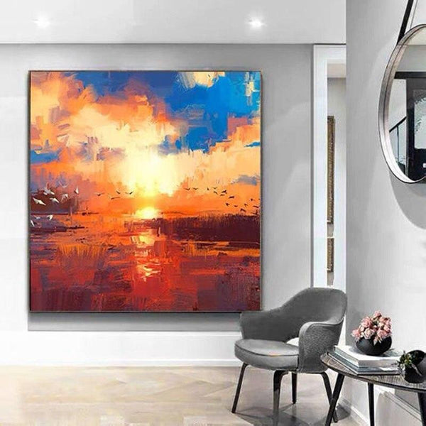 Sunset Landscape Canvas Hand Painted Oil Painting Colorful Abstract Poster Modern