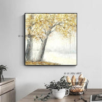 Hand Painted On Canvas Abstract Textured Trees With Yellow Leaves Wall Art Modern