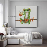 Hand Painted Modern Happy Frog with Glasses Cute Cartoon Animal Painted on Canvas