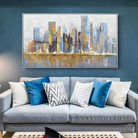 Hand Painted Oil Painting Golden City Building Abstract On Canvas Wall Art Modern