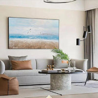 Hand Painted Abstract Oil Painting Poster Modern Golden Ocean and Beach Wall Art Big Mural