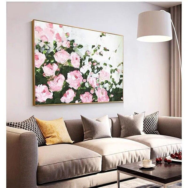 Pink Flowers Abstract Hand Painted Oil Painting On Canvasative Modern