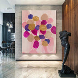 Hand Painted Oil Paintings Pink Simple Color Block Gold Foil Abstract Decor Canvas