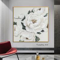 Hand Painted Oil Painting White Flower Abstract Canvas Canvas Painting Decor