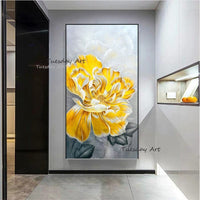 Hand Painted Abstract Yellow Flower Art Oil Paintings Home Wall Decoration Cuadros