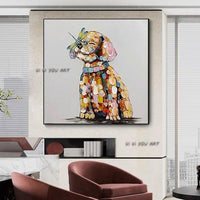 Oil Paintings on Canvas Hand Painted Lovely Dog and Butterfly oil painting Wall Art Canvas