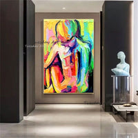 Hand Painted Oil Painting Abstract Naked Woman Palette Knife Canvas Acrylic Texture Colourful Salon