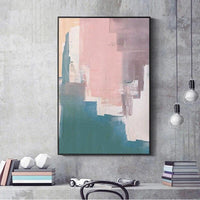 Hand Painted Pink Green Abstract Oil Painting Canvas Art Decor Modern Home Minimalist Art Poster Wall Decor