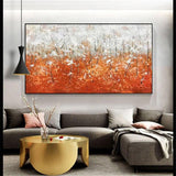 Hand Painted Abstract Modern Vertical Gold Red Gray Canvas Abstract Art