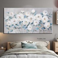 Hand Painted Oil Painting Modern Abstract Palette Knife White Flowers Canvas Painting