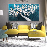 Hand Painted Knife White Flowers Modern Thick Oil Rich Landscape Painting For Canvas