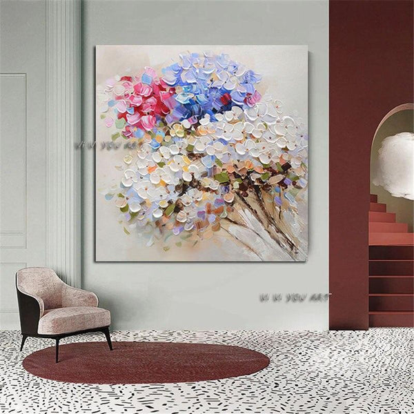 Hand Painted Color Flowers Bedroom Abstract Mural Canvas Painting