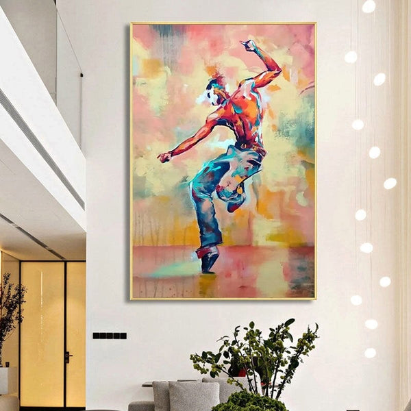 Street Dance Man Oil Paintings Hand Painted Figures Abstract Canvas Pop Art Wall Art Mural