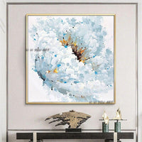 Design Unique Design High Quality Hand Painted Modern impression Blue Flower On Canvas